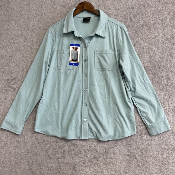 NEW 32 Degrees Heat Women's L Long Sleeve Button-Up Shirt Polyester Spandex - Picture 2 of 9